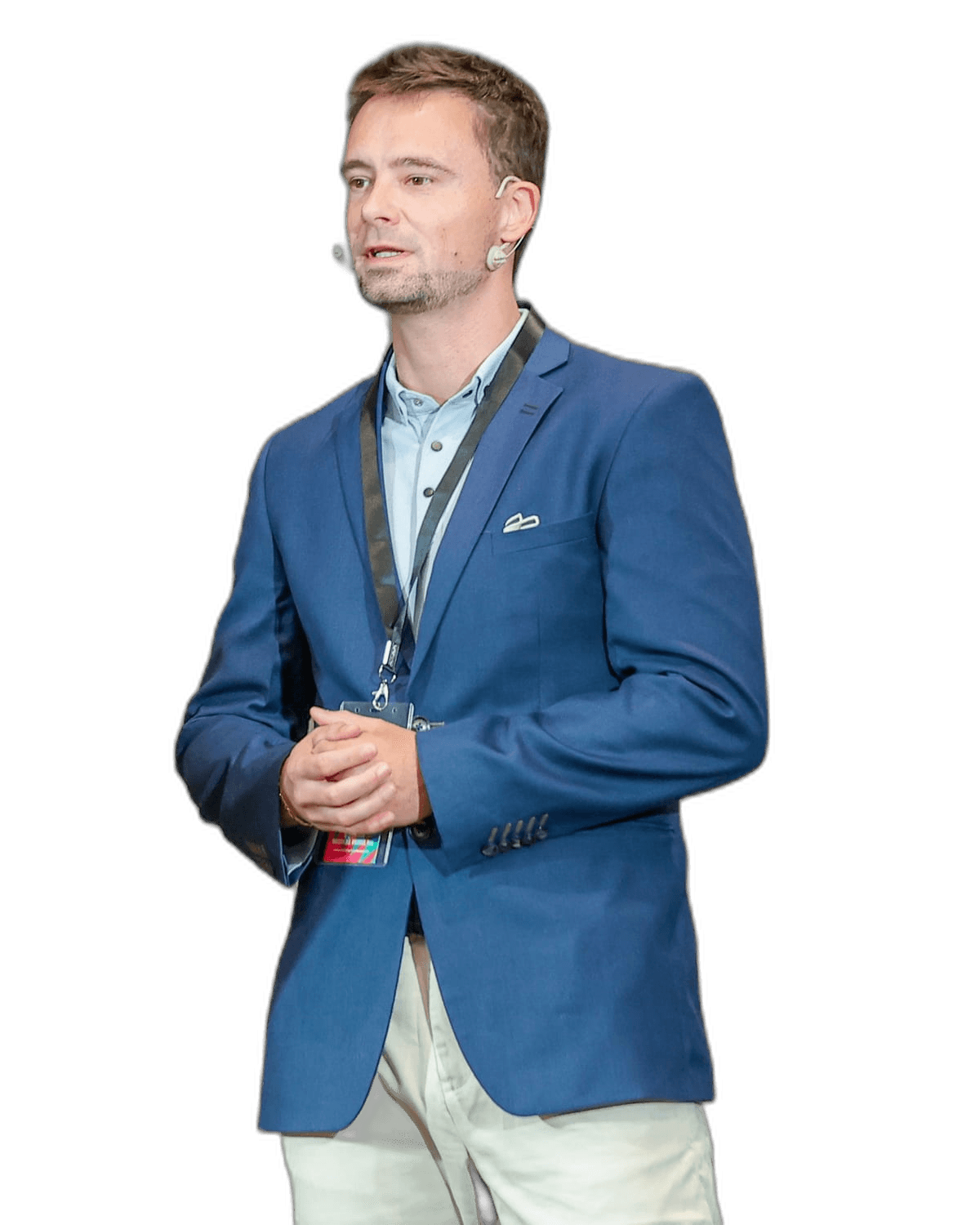 Bart Magera speaking on stage at an SEO conference